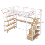 Twin Size Loft Bed With Built In Desk, Staircase Storage & 4 Tier Shelves - White