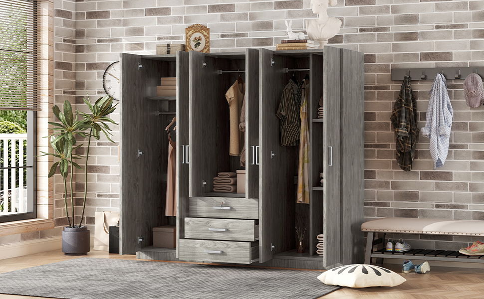 6 Doors Wardrobe Storage For Bedroom, With Big Drawers