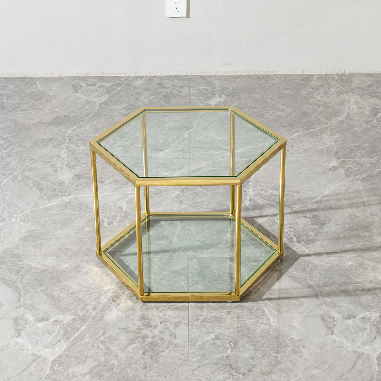 Modern Coffee Table With Double Layer Tempered Glass And Polygonal Design