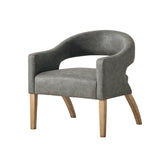 Upholstered Open Back Armchair With Weathered Rubberwood Legs