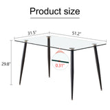 Modern Rectangular Glass Dining Table With Tempered Glass Top And Metal Legs For 4 - 6 People - Black / Transparent