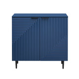 Side Cabinet With Adjustable Shelves And Geometric Door Panels - Navy Blue