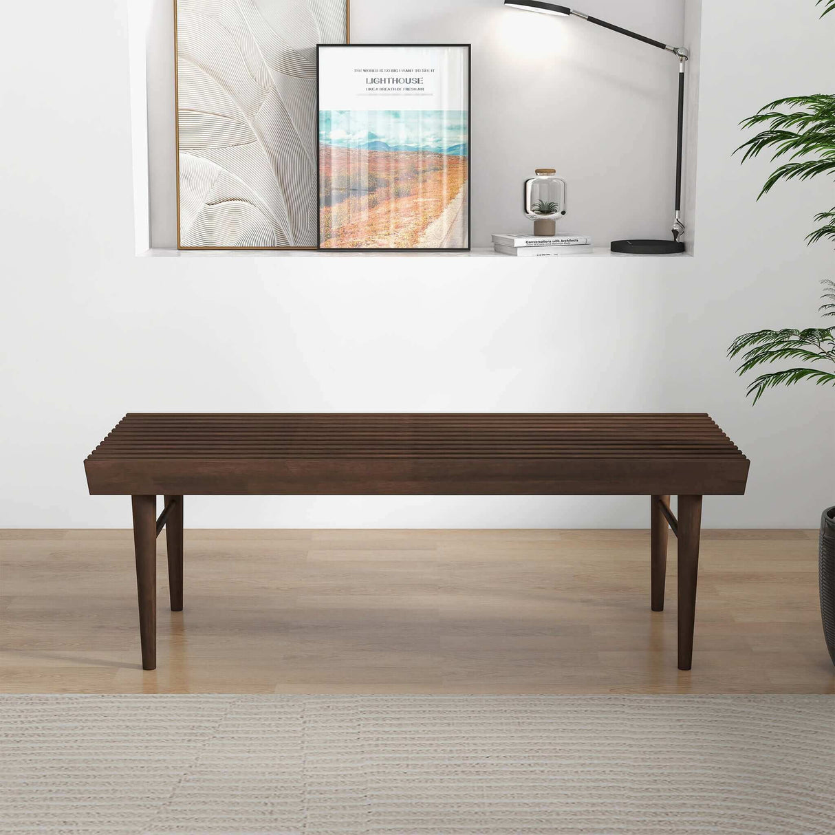 Mia - Mid-Century Modern Bench - Dark Brown