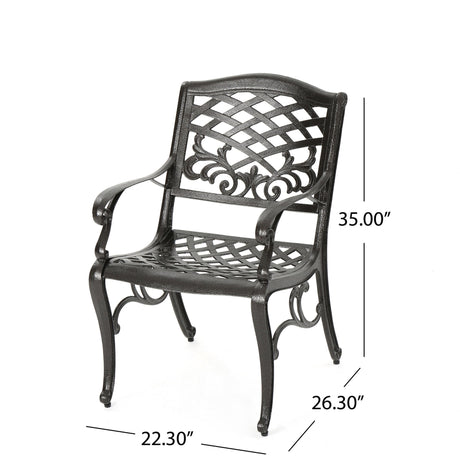Luminea - Outdoor Aluminum Dining Chair With Scroll Design, Lattice Pattern And Cabriole Legs - Bronze