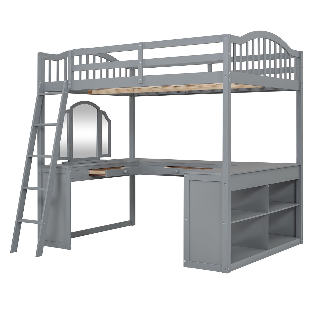Loft Bed With Drawers, Cabinet, Shelves With Desk
