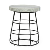 Side Table With Marble Top And Iron Base - Black / White