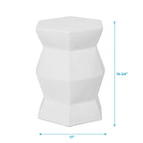 Contemporary Ceramic Drum Stool Indoor / Outdoor Side Table Glazed Accent Garden Stool - White