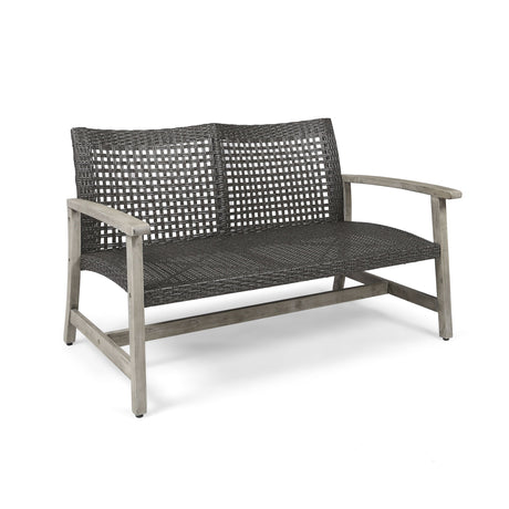 Hampton - Outdoor Wood And Wicker Loveseat - Gray