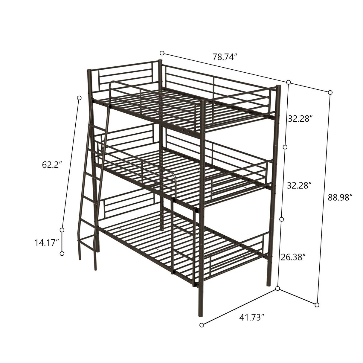 Twin Size Metal Triple Bunk Bed For Bedroom And Dormitory, Convertible Into 3 Separate Beds - Black