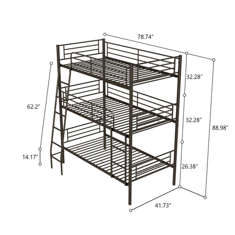 Twin Size Metal Triple Bunk Bed For Bedroom And Dormitory, Convertible Into 3 Separate Beds - Black
