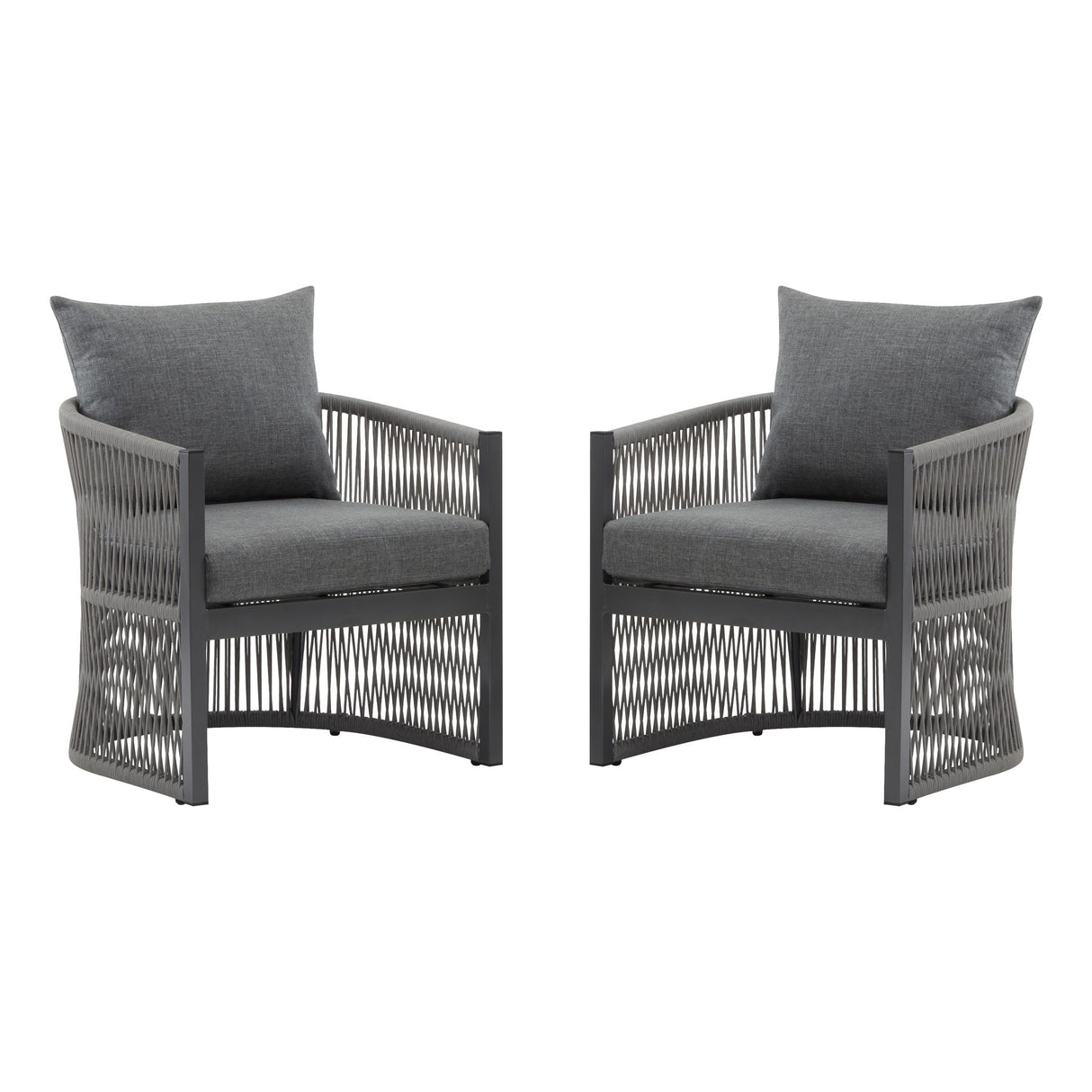 Modern Curved Aluminum Lounge Chair With Stylish Rope Weave Design And Cushioned Comfort For Outdoor