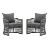 Modern Curved Aluminum Lounge Chair With Stylish Rope Weave Design And Cushioned Comfort For Outdoor