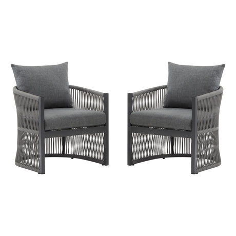 Modern Curved Aluminum Lounge Chair With Stylish Rope Weave Design And Cushioned Comfort For Outdoor