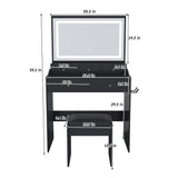 Modern Makeup Vanity Set With Power Outlet, Hair Dryer Holder, And Adjustable Lighting