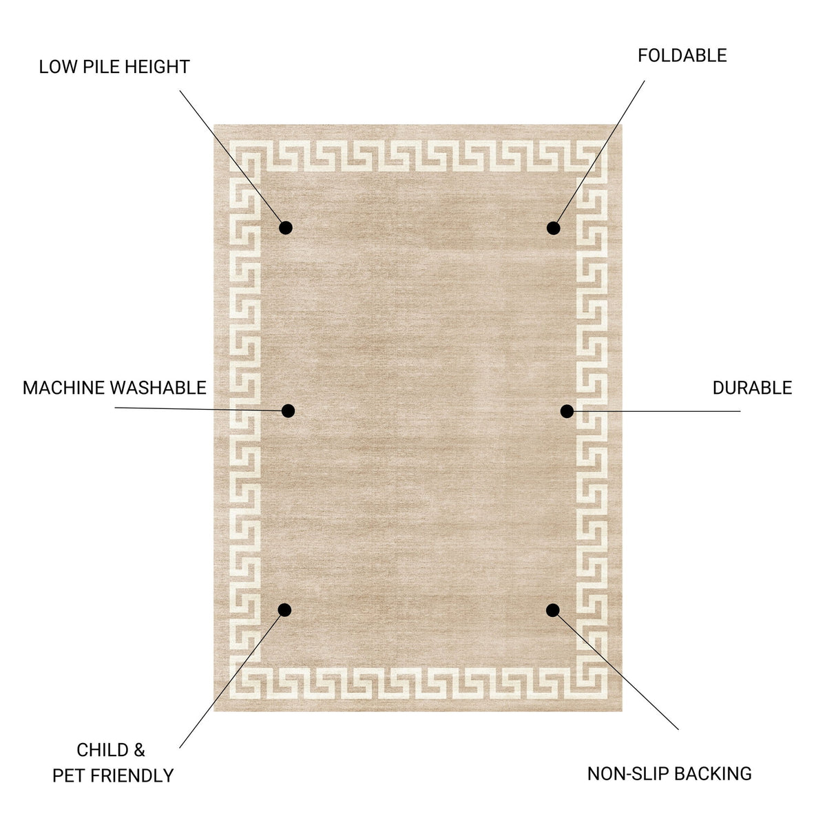 Toucan - 5' X 7' Washable Non - Slip Area Rug - Beige