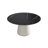 Modern Artificial Stone Round Plywood Base Dining Table, Can Accommodate 6 People, (Not Including Chairs) - Black / Beige