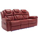 Home Theater Seating Manual Recliner Chair With Center Console And Led Light Strip For Living Room