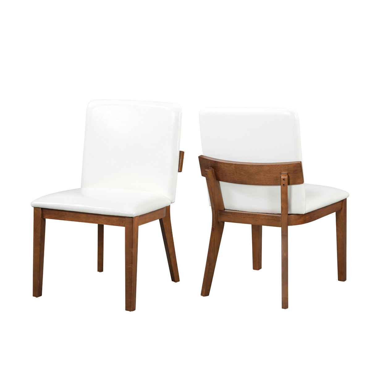 Modern Dining Chairs (Set of 2) With Glossy Upholstery - White / Walnut