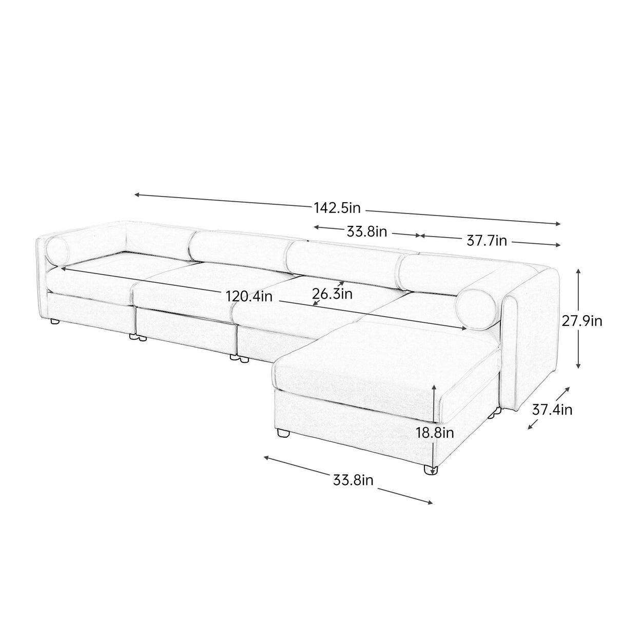 Contemporary Elegant White Chenille Sofa With Storage And Ottoman