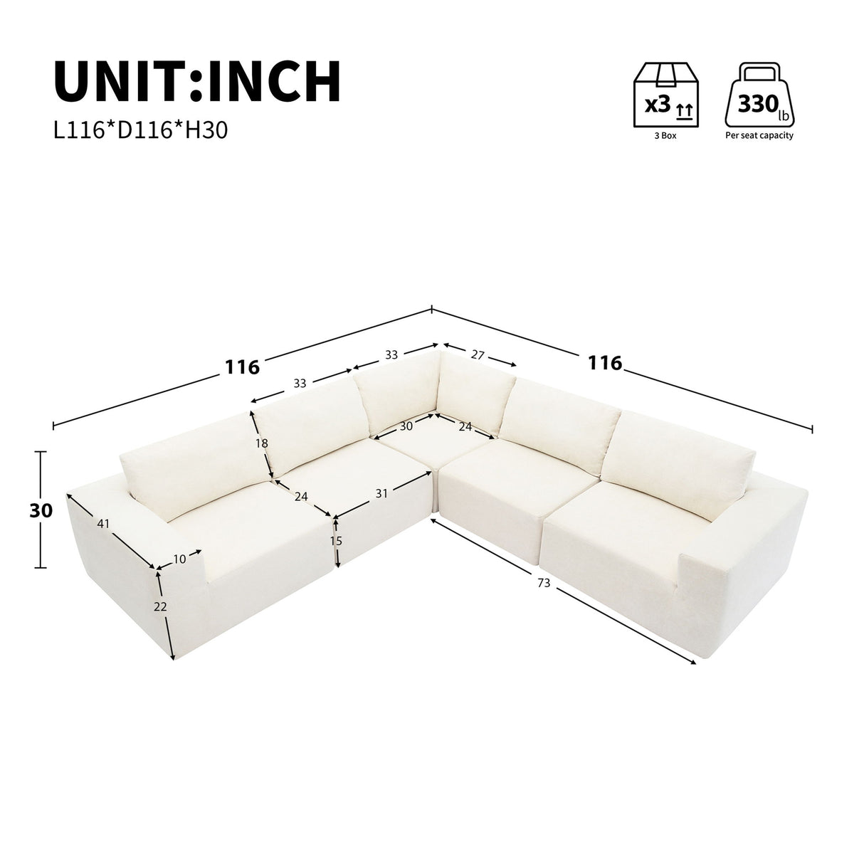 Modular L Shaped Sectional Sofa, Luxury Floor Couch Set, Upholstered Indoor Furniture, Foam - Filled Sleeper Sofa Bed For Living Room, Bedroom, 5 Pieces Free Combination