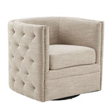 Swivel Chair With Tufted Barrel Design And Nailhead Accents