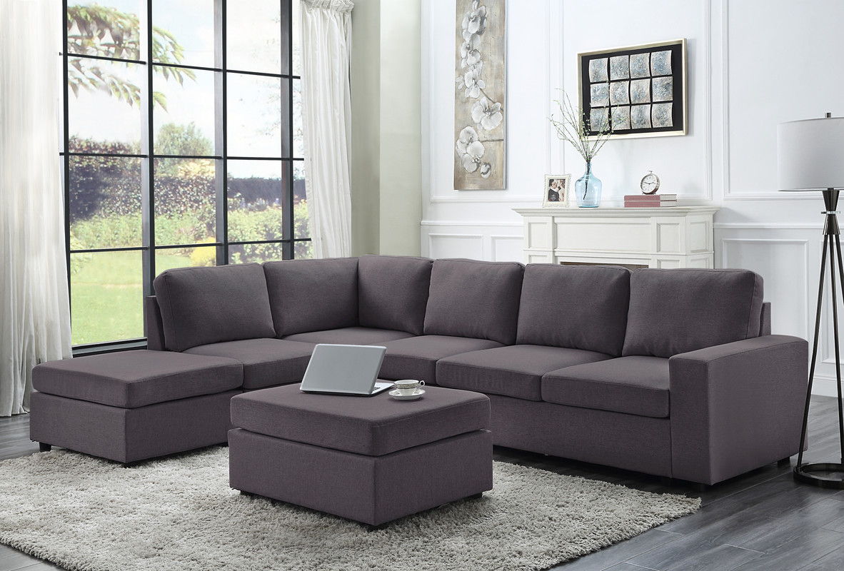Cassia - 7 Seat Reversible Modular Sectional Sofa With Ottoman