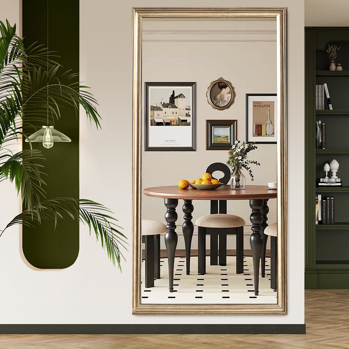 Elegant Full Body Floor Mirror With Artificial Wood Frame, Durable Design - Copper