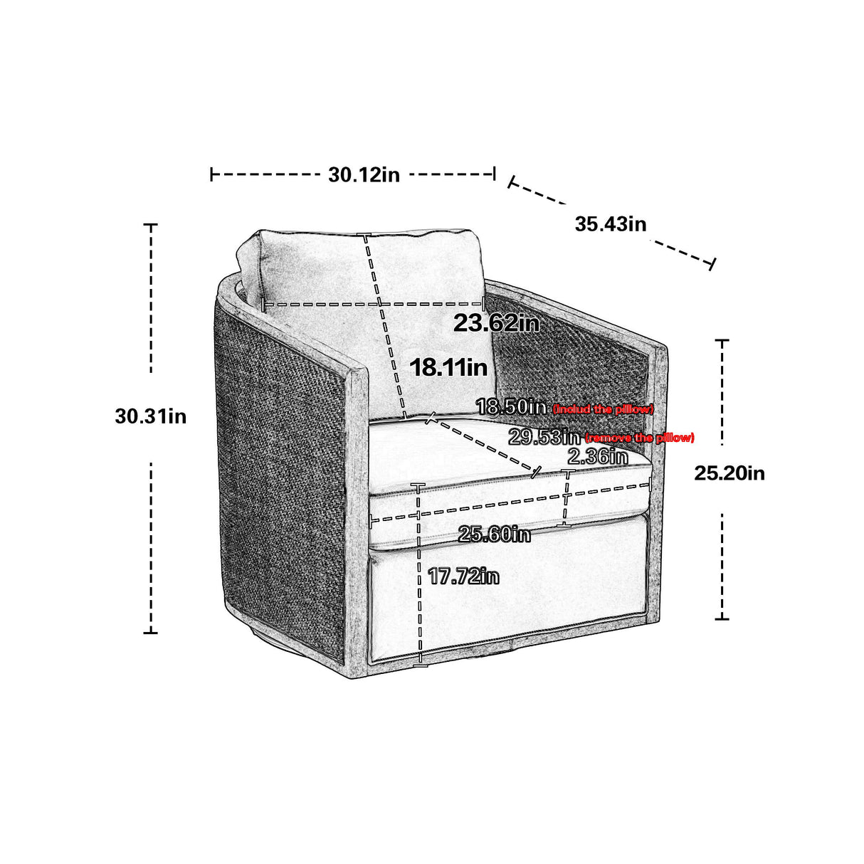 Barrel, Comfy Round Accent Sofa Chair With 360 Degree Swivel, Leisure Arm