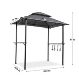 Outdoor Grill Gazebo With Double Tier Soft Top Canopy, Steel Frame, Bar Counters & Hook