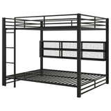 Queen Over Queen Bunk Bed With Storage Cabinets And LED Sturdy Frame, 6 Storage Units, Adjustable LED Lights - Black