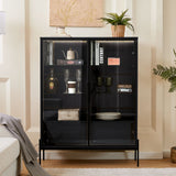 Modern Minimalist Style LED Curio Cabinet With Tempered Glass Door, Metal Legs