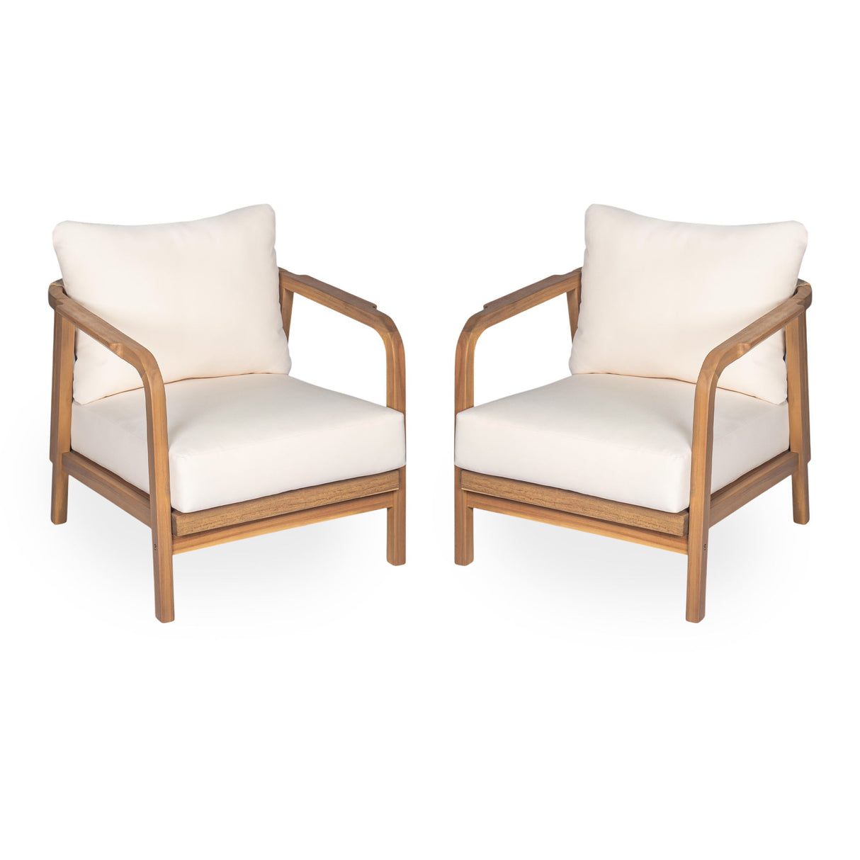 Outdoor Lounge Chair With Woven Backrest, Solid Wood Frame, Comfortable Cushions