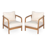 Outdoor Lounge Chair With Woven Backrest, Solid Wood Frame, Comfortable Cushions