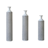 Modern Floor Vase Set Metal Vases With Geometric Pattern, 3 Piece Home Decor Set - White / Black