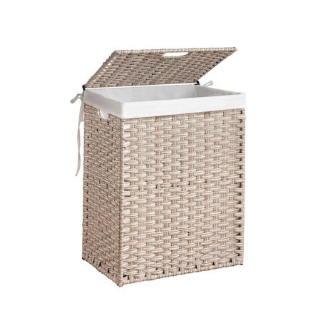 Laundry Hamper With Lid PE Rattan Powder Coating Frame Clothes Hampers With 2 Removable Bags
