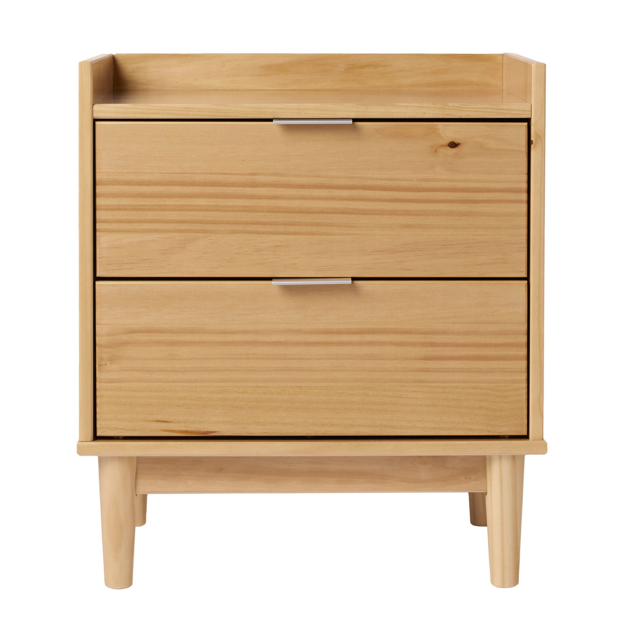 Mid Century Modern 2 Drawer Nightstand - Natural Pine