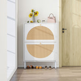 2 Door Shoe Rack, Rattan, Double Layer, Suitable For Living Room, Hallway - White