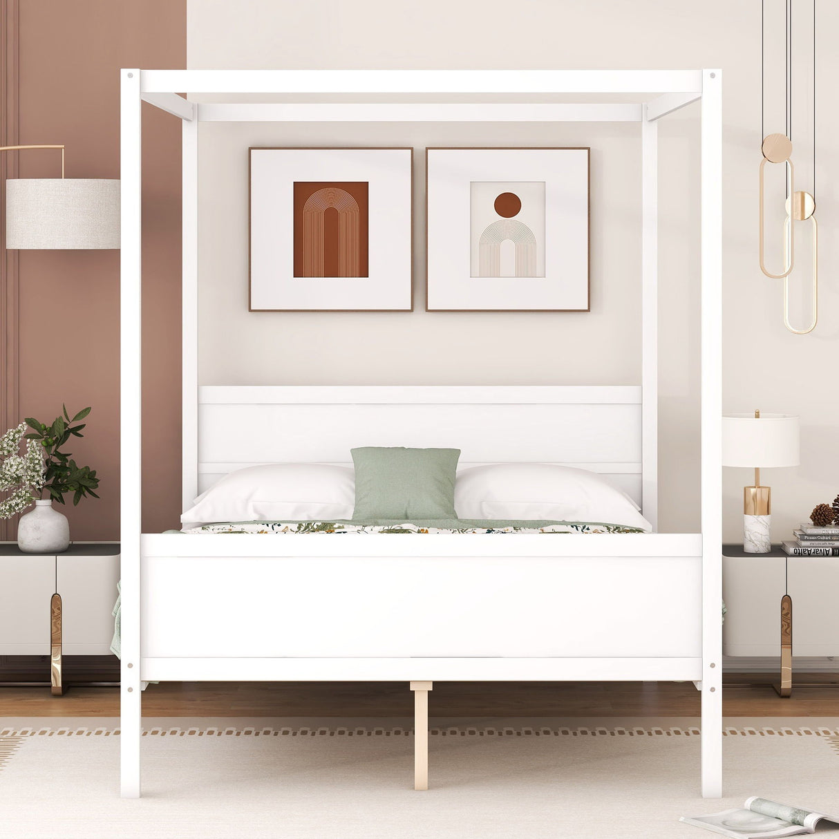 Canopy Platform Bed With Headboard And Footboard, Slat Support Leg