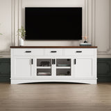 TV Console Stand, Glass Doors & Storage Drawers, Adjustable Shelves