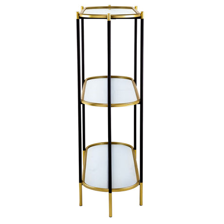 3 Tier Metal Console Table, Mirrored Shelf - Golden Black
