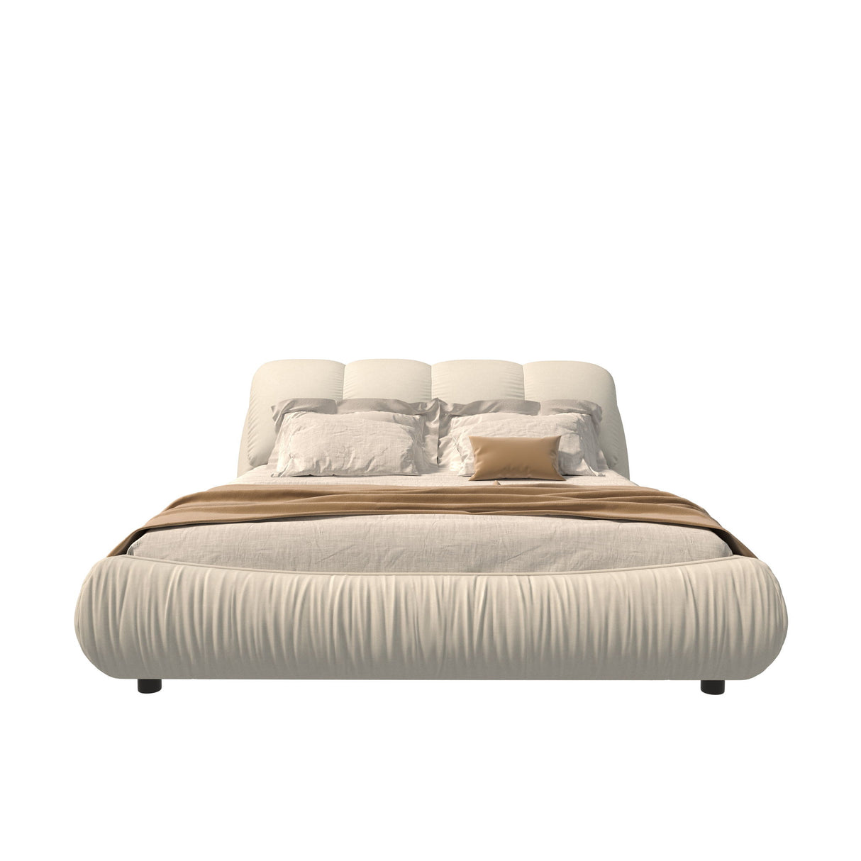 Luxury Upholstered Platform Bed With Oversized Padded Backrest And Solid Wood Frame