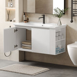 Wall Mounted Bathroom Vanity With Sink, 2 Open Shelves - White