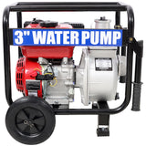 Gas Engine Powered Water Pump 3" Inlet & Outlet 7Hp 212Cc Epa Certified With Wheels And Handle - Black / Red