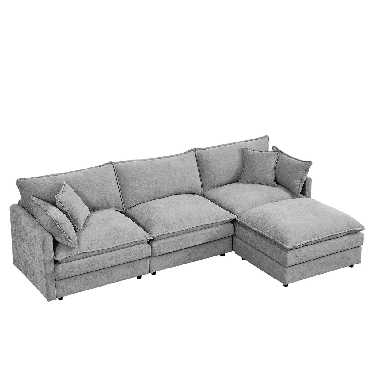 L Shaped Modular Sectional Sofa With Movable Ottoman, 3 Seater Comfortable Seating