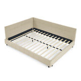 Mid-Century Storage Upholstered Tufted Bed Frame With Backrest And Armrests