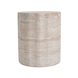Elegant Indoor / Outdoor Lightweight Concrete Side Table With Travertine - Beige