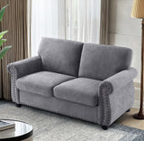 Soft Loveseat, Upholstered 2 Seater Couch, Loose Back Cushions And Turned Legs