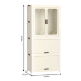 Portable Wardrobe Closet Storage Organizer With Magnetic Doors And Hanging Rod - Cream White