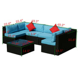 5 Pieces Rattan Sectional Outdoor Furniture Cushioned U Sof Set With 2 Pillow - Black / Blue
