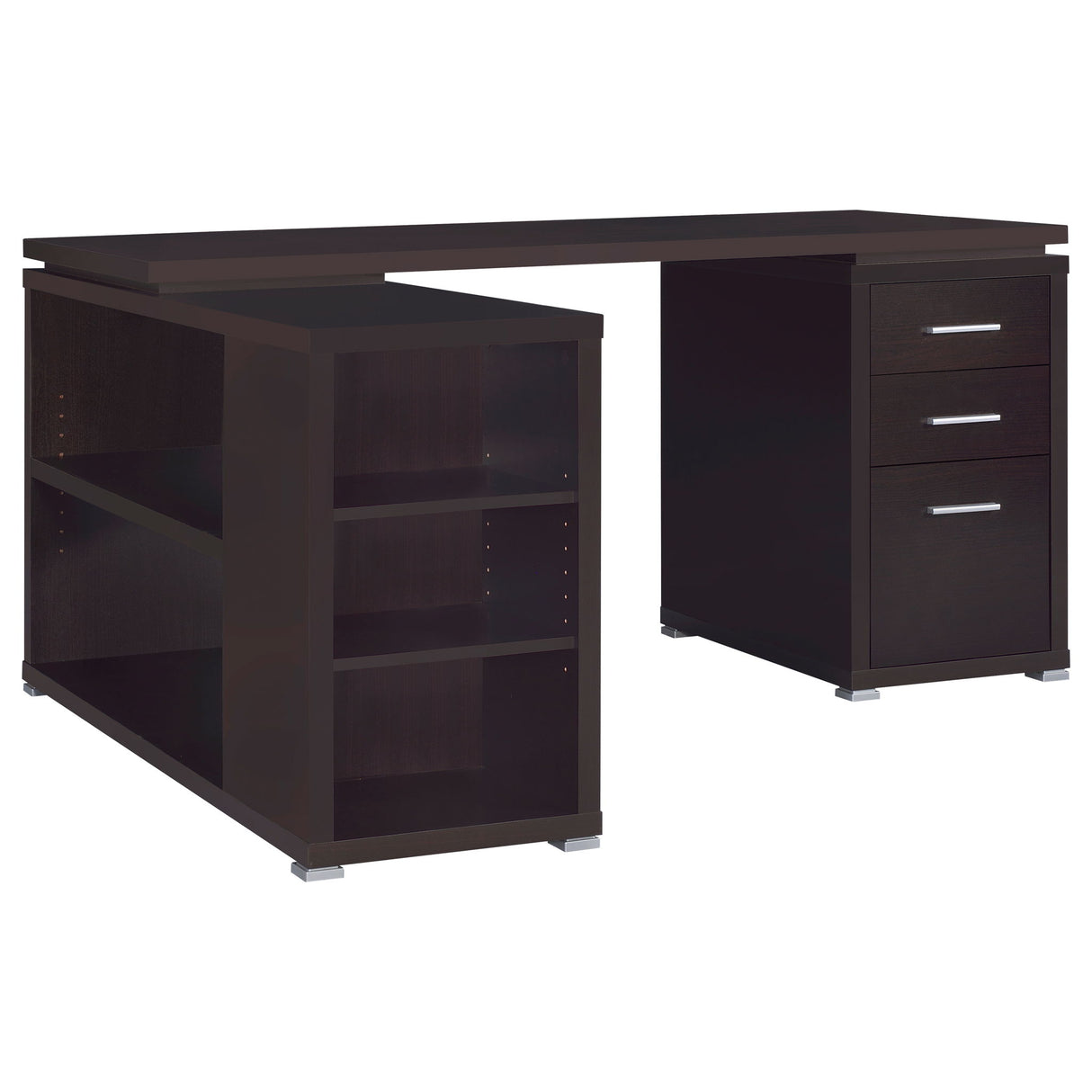 Transitional L Shape Computer Desk With Multiple Storage And Built In File Cabinet